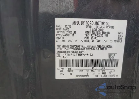 2014 Ford F150 from USA, damaged, VIN 1FTMF1CT3EFA49192